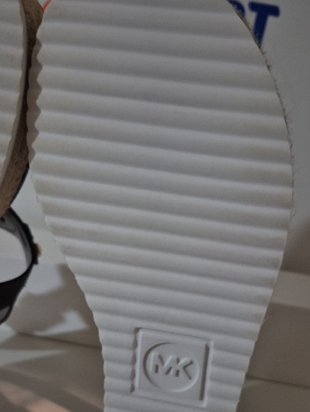 Michael Kors Black & Gold MK Logo Wedge Sandals - Picture 6 of 9